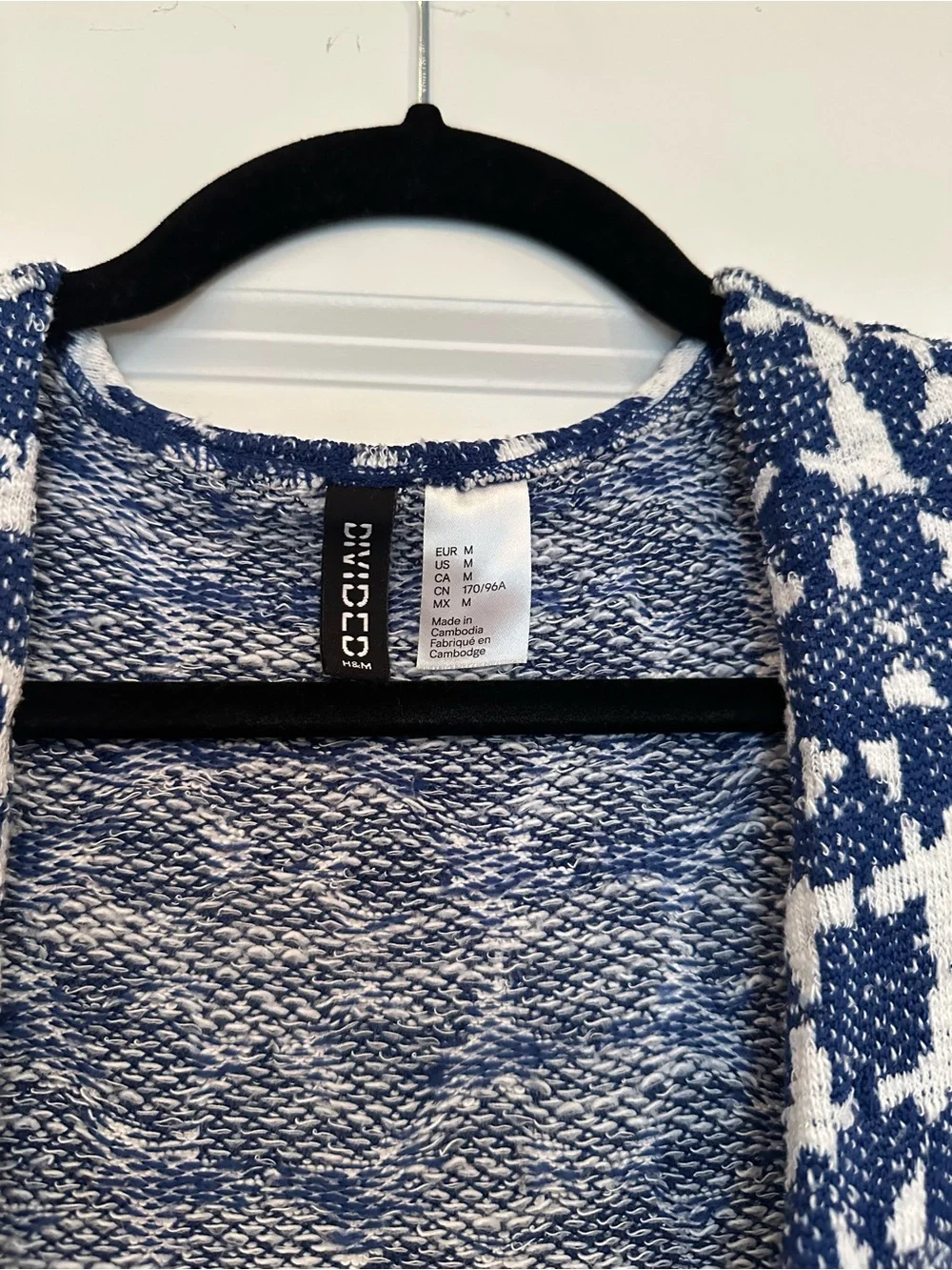 Divided H&M Blue and White Pattern Textured Open Cardigan Size M